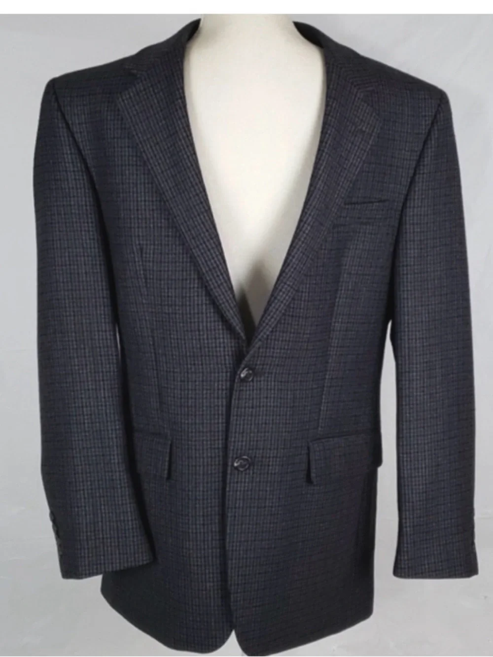 Chaps Mens 48 R 100% Lamb’s Wool Houndstooth Sport Coat Blazer black Blue